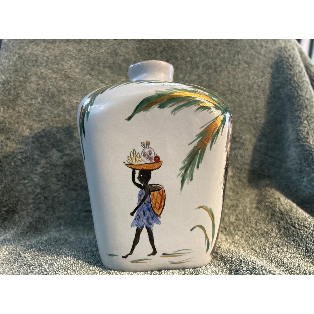 Gorgeous Caribbean Figures Cube Shaped Bud Vase Vintage